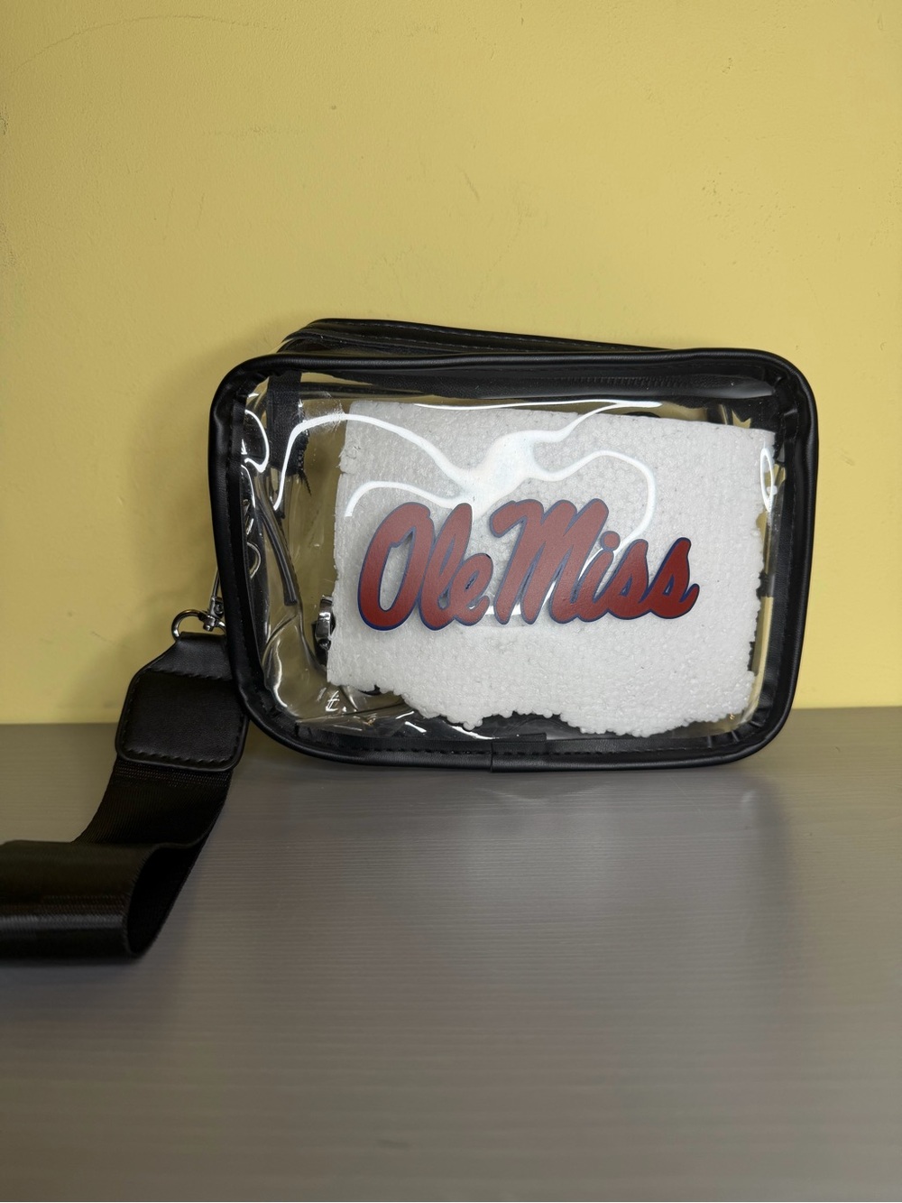 Clear Crossbody Bag with Black Trim- Ole Miss / University of Miss